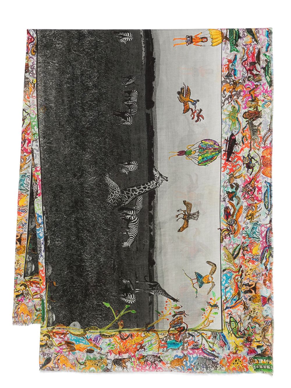 217196400 GIRAFFES AND ZEBRAS 실크 숄